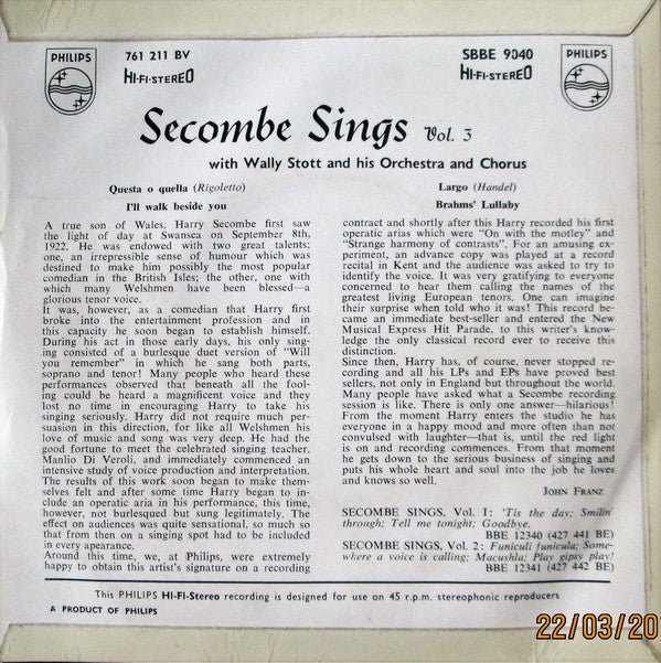 Harry Secombe : Secombe Sings Vol. 3 (7", EP)