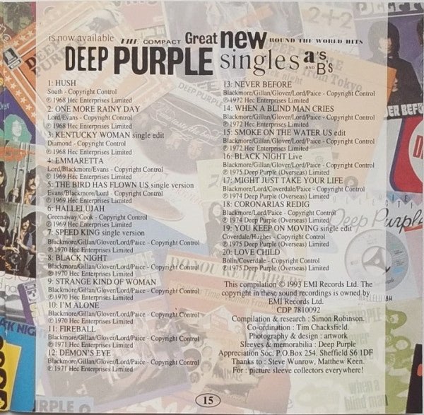 Deep Purple : Singles A's & B's (CD, Comp, RE)
