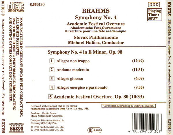 Johannes Brahms - Slovak Philharmonic Orchestra, Michael Halász : Symphony No. 4 - Academic Festival Overture (CD, Album)