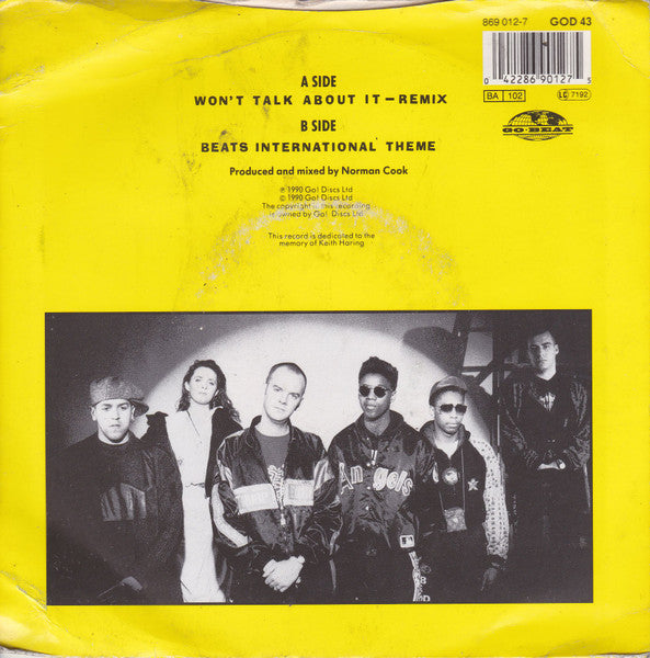 Beats International : Won't Talk About It (7", Single, Ora)