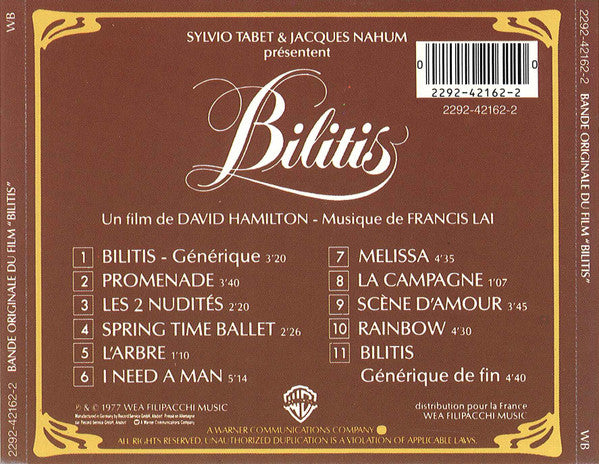 Francis Lai : Bilitis (Bande Originale Du Film) (CD, Album, RE)