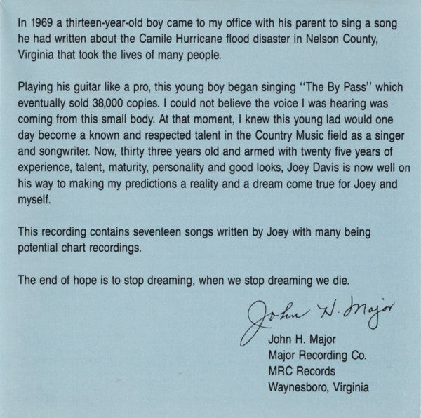 Joey Davis (2) : Love Songs, Waltz's, True Stories And Lies (CD, Album)