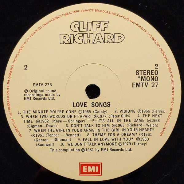 Cliff Richard : Love Songs (LP, Comp)