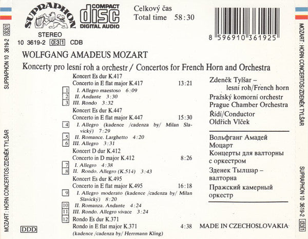 Wolfgang Amadeus Mozart - Zdeněk Tylšar, Prague Chamber Orchestra : Horn Concertos (Concert Rondo) (CD, Album)