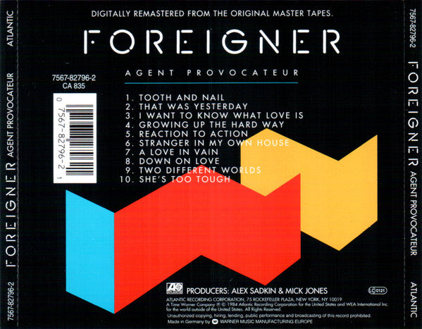 Foreigner : Agent Provocateur (CD, Album, RE, RM)
