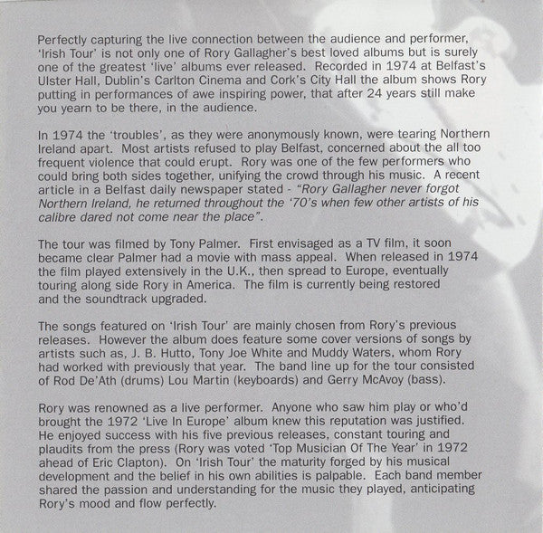 Rory Gallagher : Irish Tour (CD, Album, RE, RM, Dis)