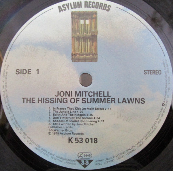 Joni Mitchell : The Hissing Of Summer Lawns (LP, Album, RE)