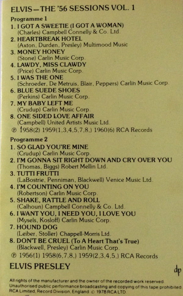 Elvis Presley : The '56 Sessions Vol.1 (Cass, Comp, Mono)