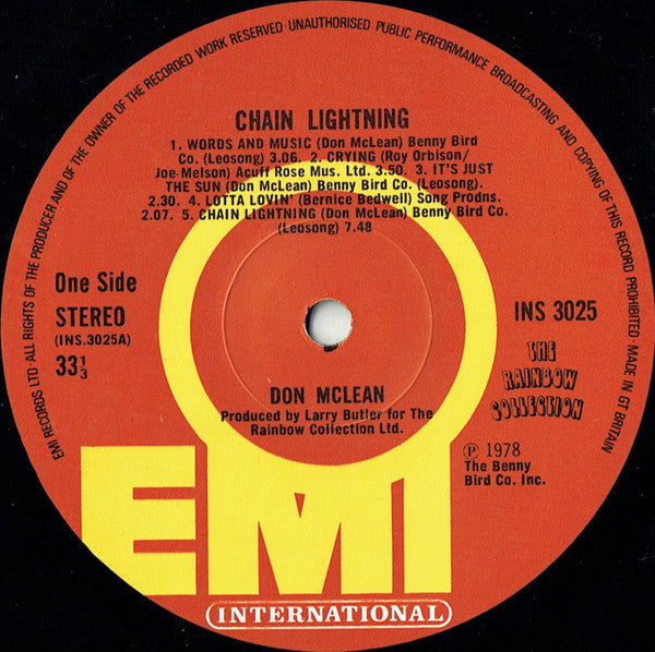 Don McLean : Chain Lightning (LP, Album)