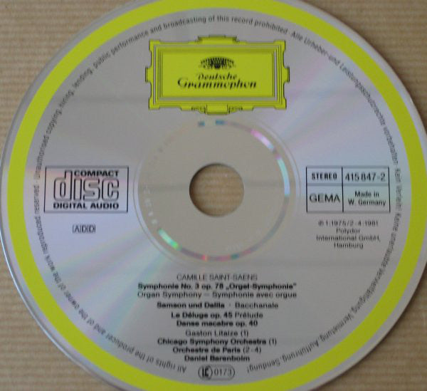 Camille Saint-Saëns, Chicago Symphony Orchestra, Orchestre De Paris, Daniel Barenboim : Symphonie Nr.3 »Orgel-Symphonie« / Danse Macabre / Bacchanale / Le Déluge (CD, Comp, RM)