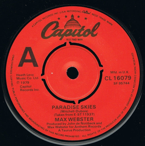 Max Webster : Paradise Skies (7")