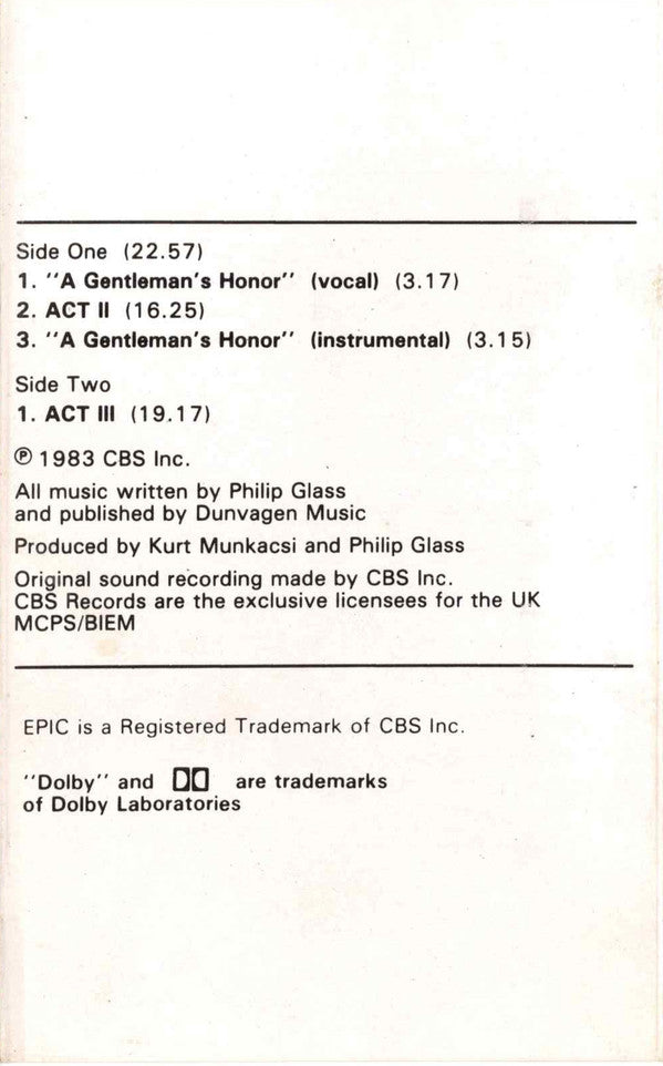 Philip Glass : The Photographer (Cass, Album)