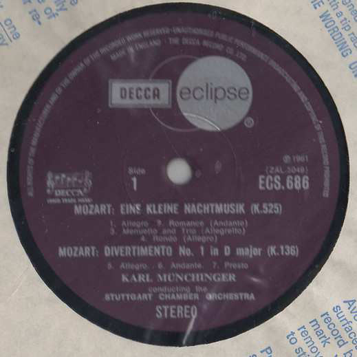 Wolfgang Amadeus Mozart, Stuttgarter Kammerorchester, Karl Münchinger : Eine Kleine Nachtmusik / Divertimento No. 1 / A Musical Joke (LP, RE)