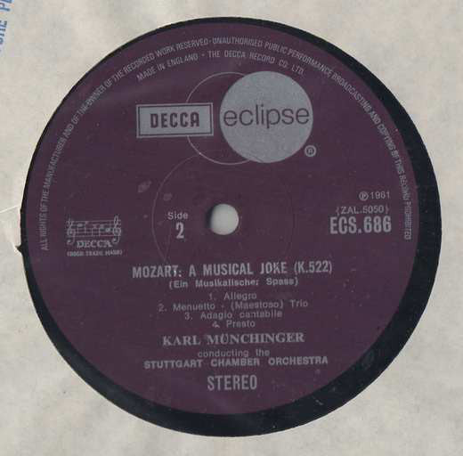 Wolfgang Amadeus Mozart, Stuttgarter Kammerorchester, Karl Münchinger : Eine Kleine Nachtmusik / Divertimento No. 1 / A Musical Joke (LP, RE)