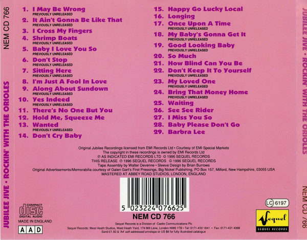 The Orioles : Jubilee Jive - Rockin' With The Orioles (CD, Comp)