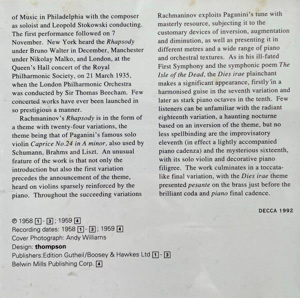 Sergei Vasilyevich Rachmaninoff - Julius Katchen, London Symphony Orchestra, Georg Solti, London Philharmonic Orchestra, Sir Adrian Boult : Piano Concerto No.2 / Rhapsody On A Theme Of Paganini (CD, Comp, RM)