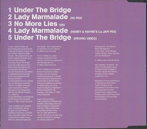 All Saints - Under The Bridge Lady Marmalade (CD) (Good Plus (G)) - DaddyPop