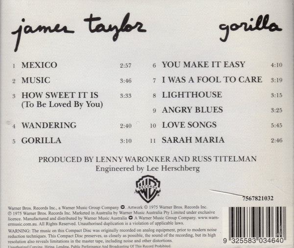 James Taylor (2) : Gorilla (CD, Album, RE)
