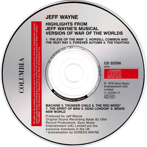 Jeff Wayne : Highlights From Jeff Wayne's Musical Version Of The War Of The Worlds (CD, Album, RE)