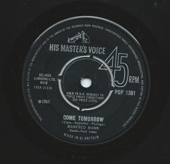 Manfred Mann : Come Tomorrow / What Did I Do Wrong ? (7", Single, Mono)