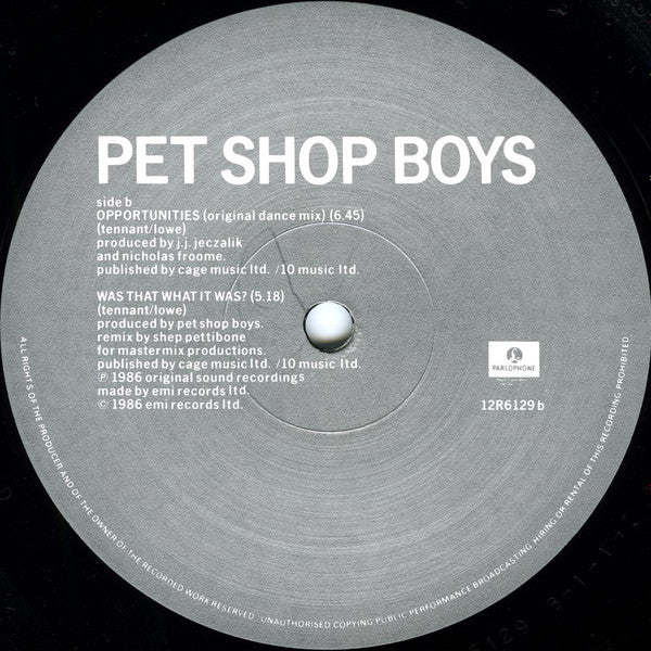 Pet Shop Boys - Opportunities (Lets Make Lots Of Money) (12) (Very Good Plus (VG)) - DaddyPop