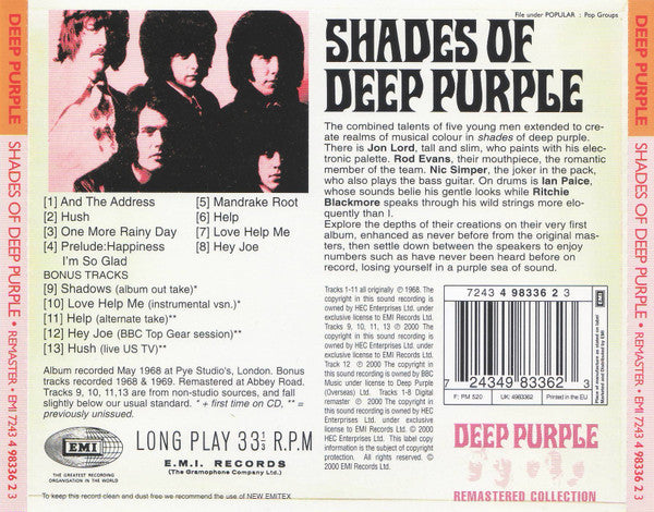 Deep Purple : Shades Of Deep Purple (CD, Album, RE, RM, RP)
