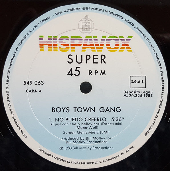 Boys Town Gang : I Just Can't Help Believing (12", Maxi)