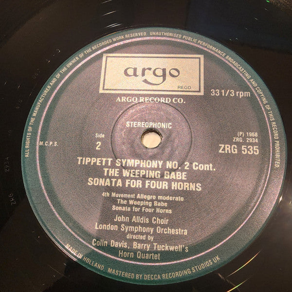 Sir Michael Tippett - London Symphony Orchestra, Sir Colin Davis : Second Symphony (LP, RE)