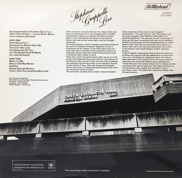 Stéphane Grappelli : Stephane Grappelli Live (LP)