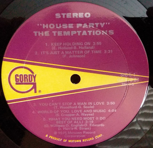 The Temptations : House Party (LP, Album, Mon)