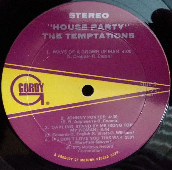 The Temptations : House Party (LP, Album, Mon)