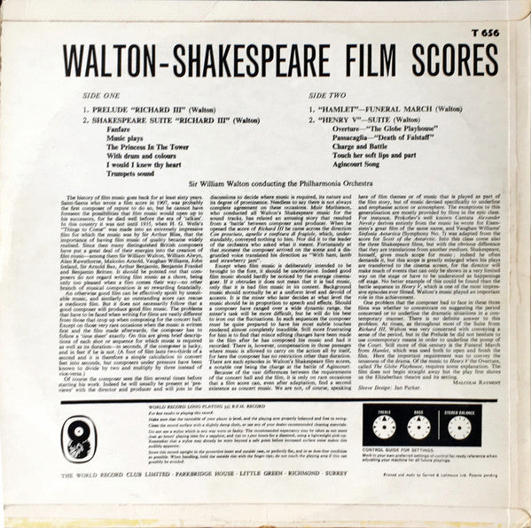 Sir William Walton : Sir William Walton Conducts Music From Shakespeare Films Richard III Henry V Hamlet (LP)