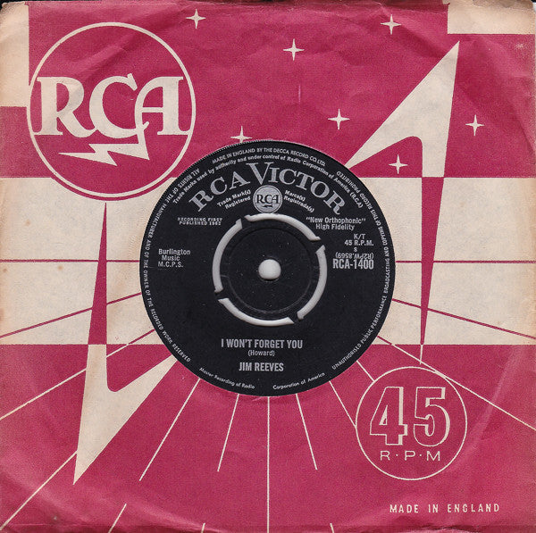 Jim Reeves : I Won't Forget You (7", Single)