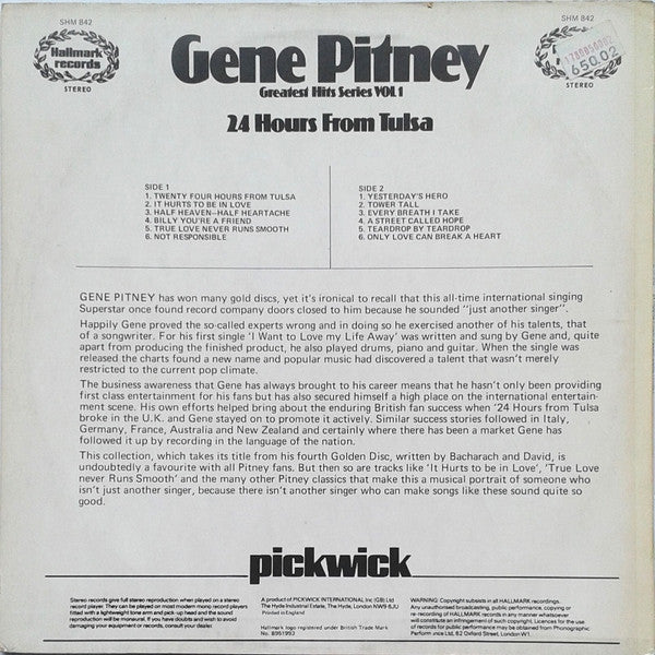 Gene Pitney : 24 Hours From Tulsa (LP, Comp, Gre)