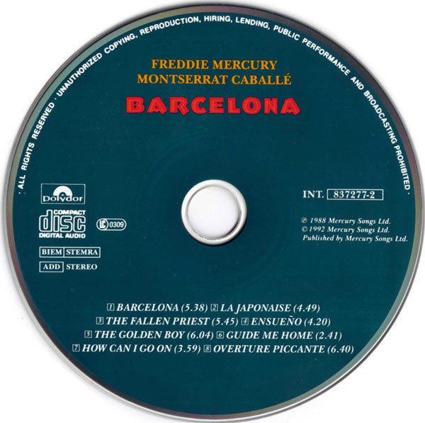 Freddie Mercury & Montserrat Caballé : Barcelona (CD, Album, RE, RM)
