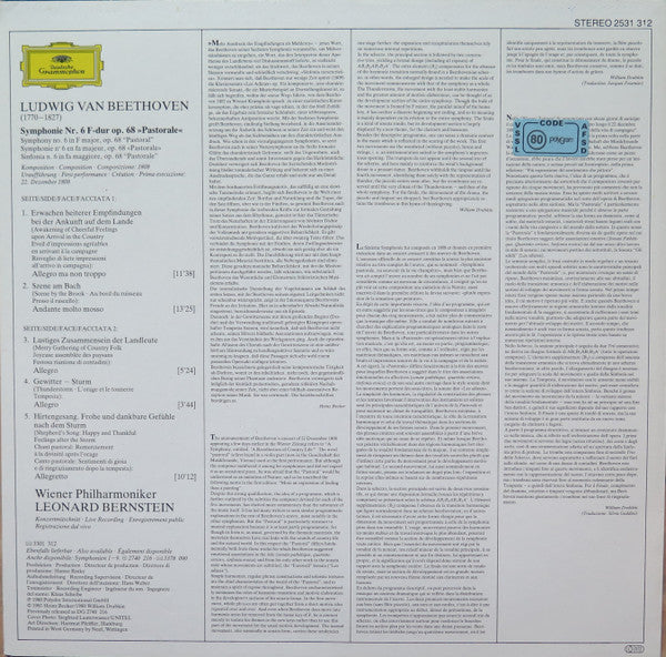 Ludwig Van Beethoven - Wiener Philharmoniker · Leonard Bernstein : Symphonie No. 6 »Pastorale« (LP)