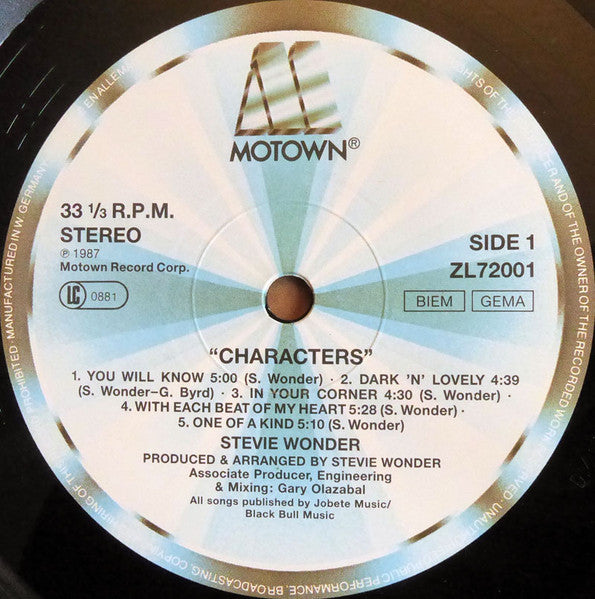 Stevie Wonder : Characters (LP, Album, Gat)