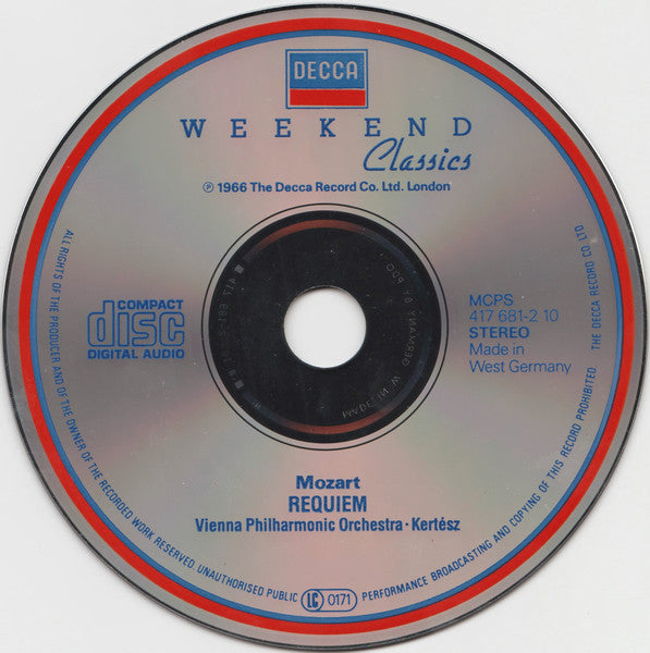 Wolfgang Amadeus Mozart, Wiener Philharmoniker, István Kertész : Requiem (CD, Album)