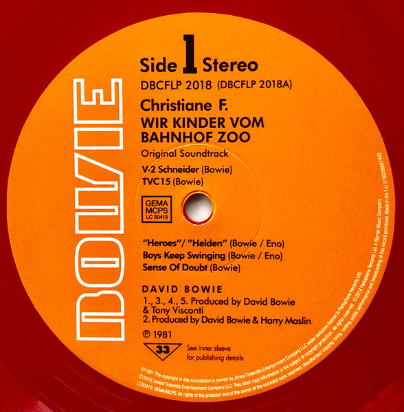 David Bowie : Christiane F. Wir Kinder Vom Bahnhof Zoo (Original Soundtrack) (LP, Comp, Ltd, RE, Red)