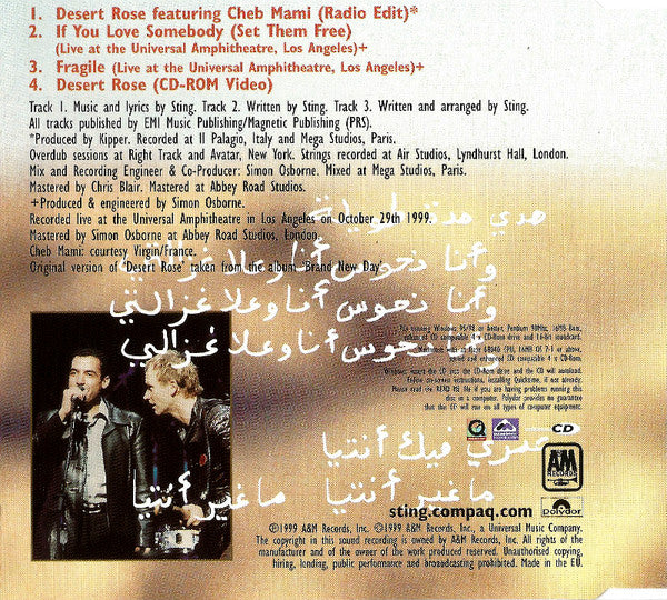 Sting Featuring Cheb Mami : Desert Rose (CD, Maxi, Enh, PMD)
