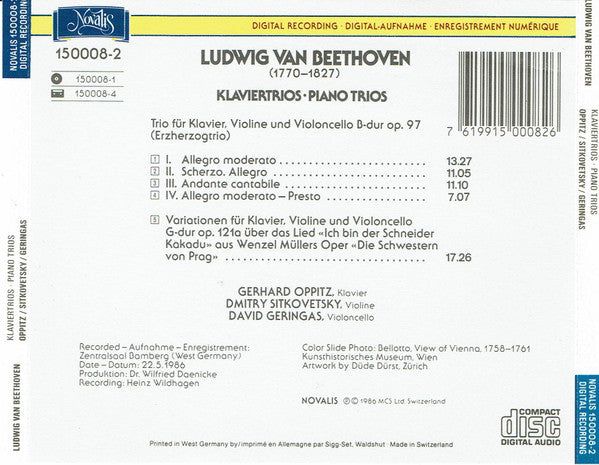 Ludwig van Beethoven - Gerhard Oppitz, Dmitry Sitkovetsky, David Geringas : Klaviertrios • Piano Trios (CD, RE)