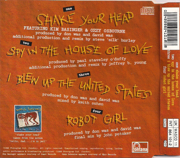 Was (Not Was) Featuring Kim Basinger & Ozzy Osbourne : Shake Your Head (CD, Single)