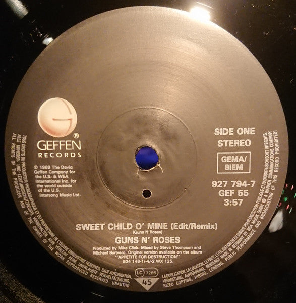 Guns N' Roses : Sweet Child O' Mine · Remix · (7", Single, Ltd, Fre)