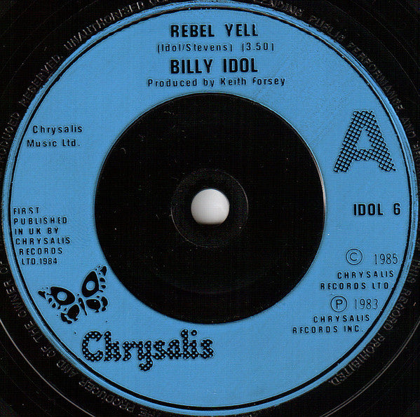 Billy Idol : Rebel Yell (7", Single, Blu)