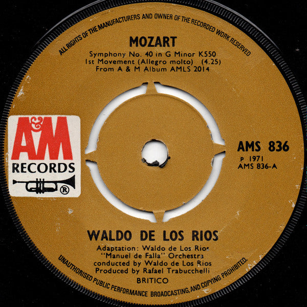 Waldo De Los Rios : Symphony No. 40 In G Minor K550 (7", Single, Pus)