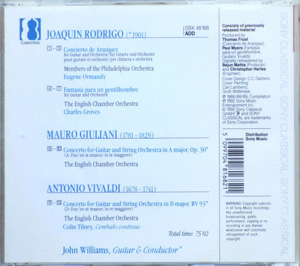 Joaquín Rodrigo, Mauro Giuliani (2), Antonio Vivaldi - John Williams (7), Eugene Ormandy, Sir Charles Groves : Concierto De Aranjuez • Fantasía Para Un Gentilhombre • Guitar Concertos (CD, Comp, RE)