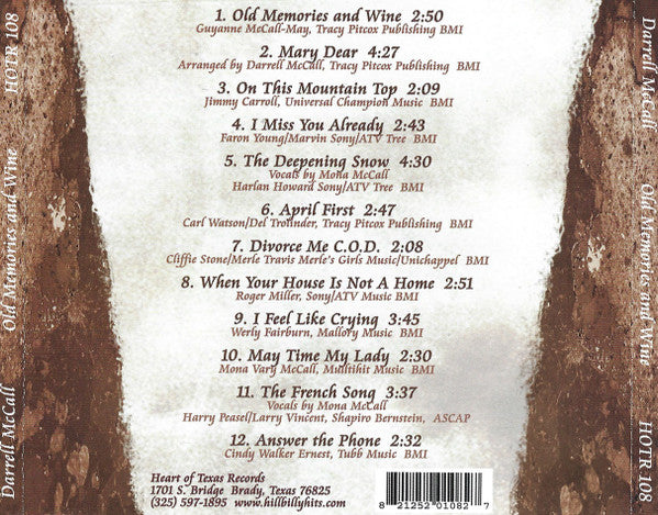 Darrell McCall : Old Memories And Wine (CD, Album)