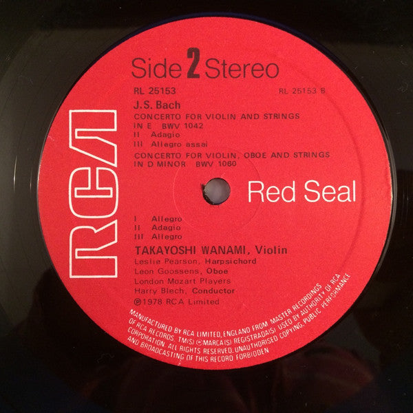 Takayoshi Wanami, Leon Goossens, London Mozart Players, Johann Sebastian Bach : Concertos For Violin And Strings, Concerto For Violin, Oboe And Strings (LP, Album)