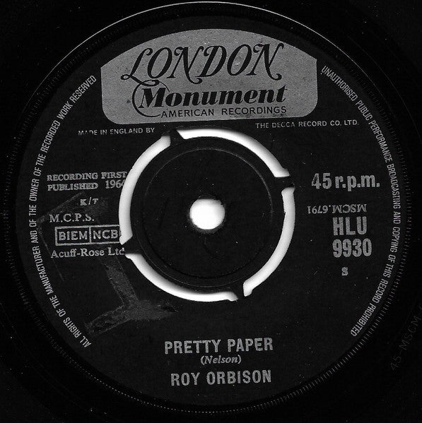 Roy Orbison : Pretty Paper (7", Single)