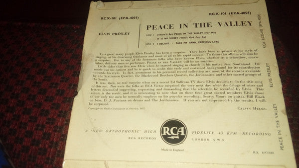 Elvis Presley : Peace In The Valley (7", EP, Tri)